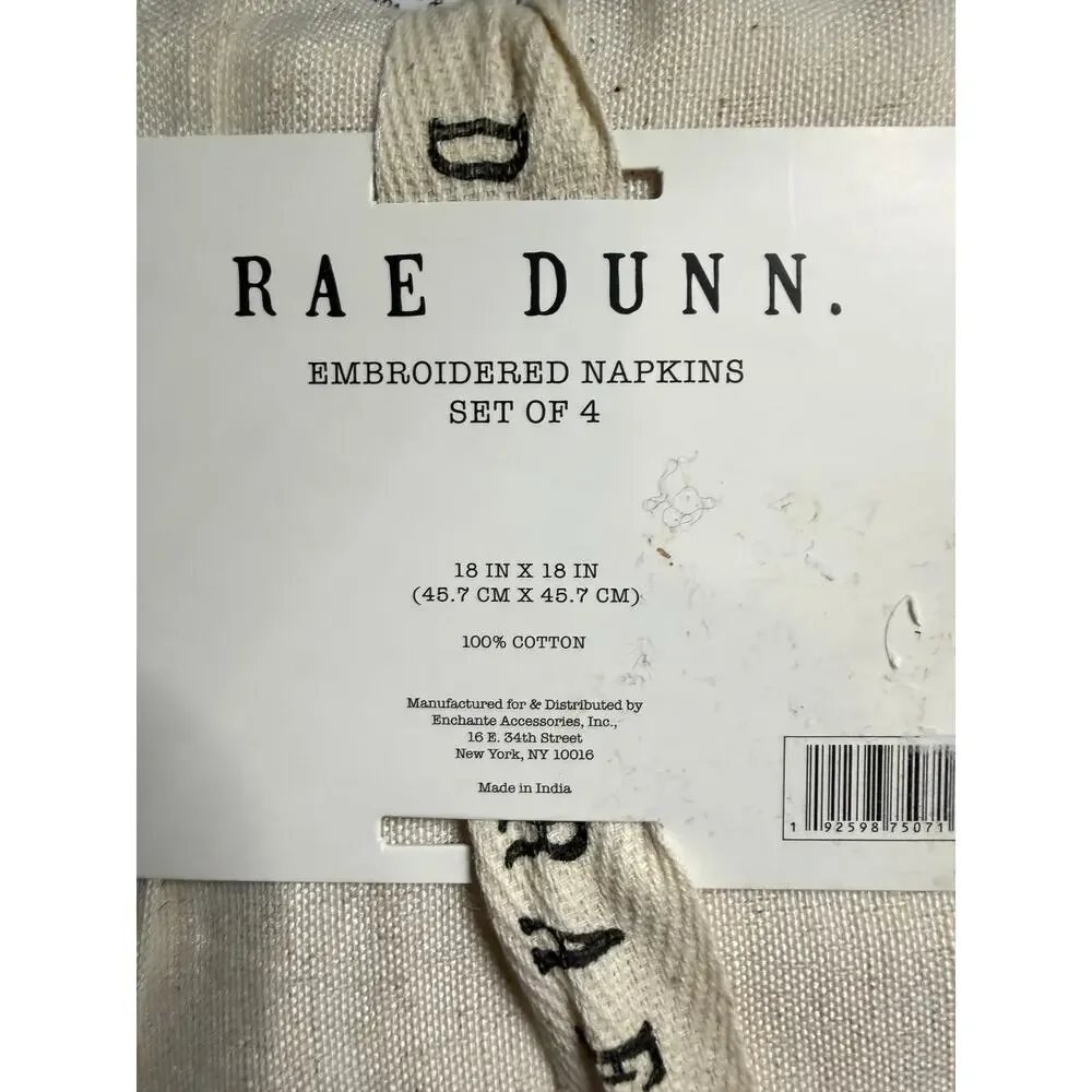 RAE DUNN Set of 8 Natural Cloth Assorted Holiday NAPKINS Red Green Embroidery